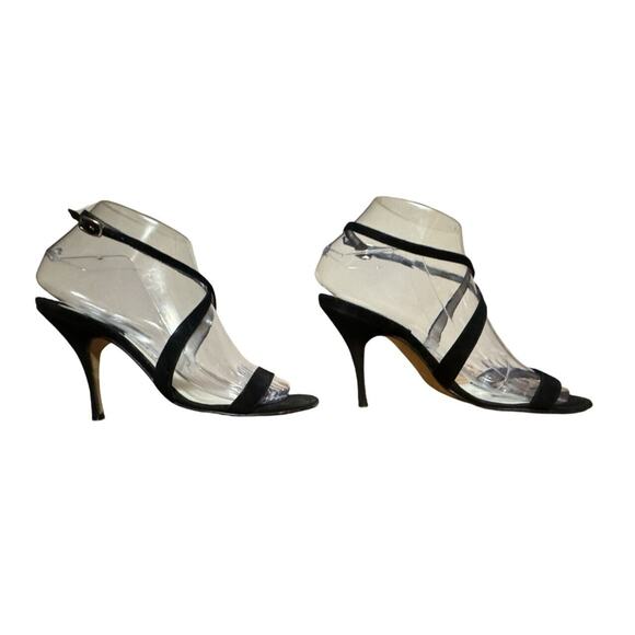 Brian Atwood Black Suede Strappy Healed Sandals Sz 6, Heel 4” - Picture 2 of 8